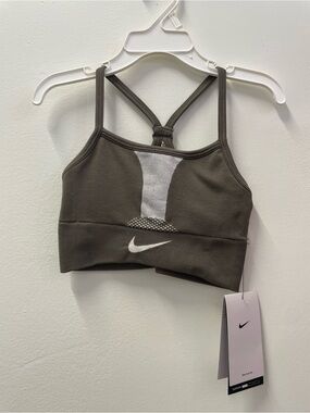 Nike Girl’s Olive Sports Bra with White Accent